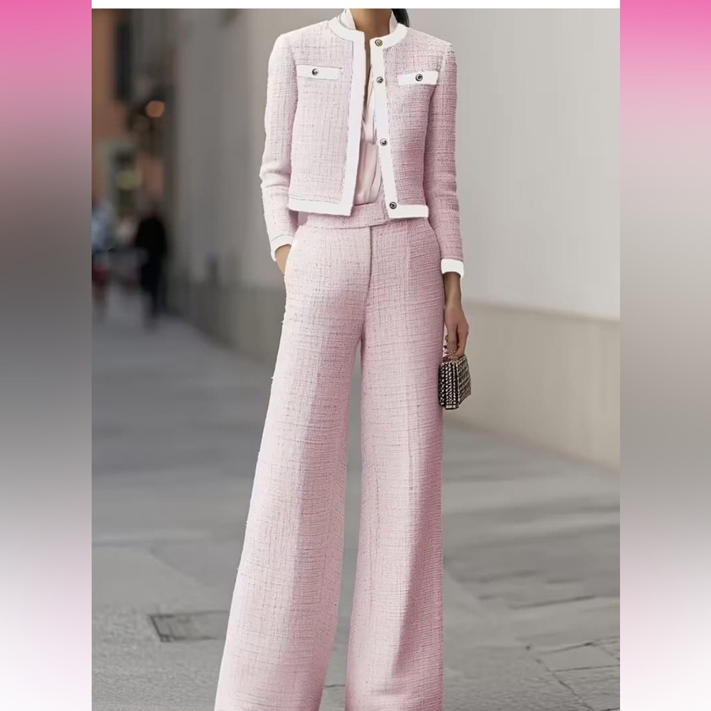 Wide Leg Tweed Pants - Soft Pink
